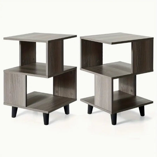 [Modern Grey Nightstand Set] 2pcs Modern Grey Nightstand Set - Side End Table with Storage Shelf