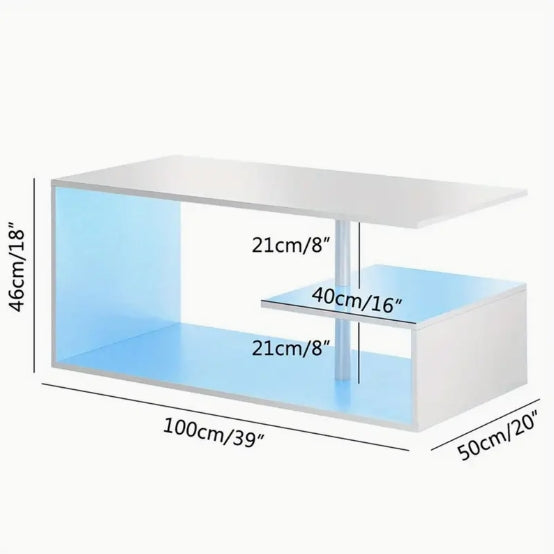 White LED Coffee Tables for Living Room Modern White Coffee Table with S-Shaped 3 Tiers Open Storage Shelf High Gloss Center Sofa Tea Table with LED Lights for Christmas Home Office Furniture