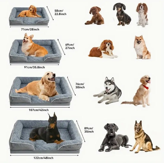 [Orthopedic Dog Sofa Bed] Large Orthopedic Egg Foam Dog Bed - Removable, Waterproof, Handrail, Non-Sliding Bottom - Pet Sofa for All Seasons