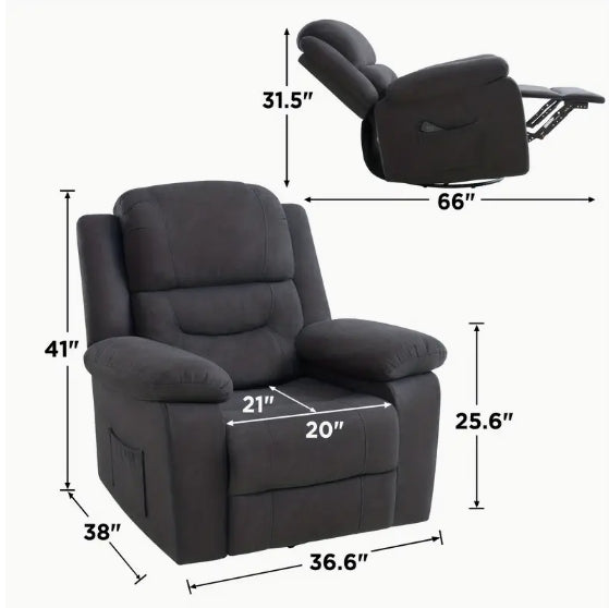Adult Fabric Reclining Chair, Featuring Overstuffed Armrests & Backrest, Cozy Lazy Boy Sofa for Living Rooms & Home Entertainment Areas