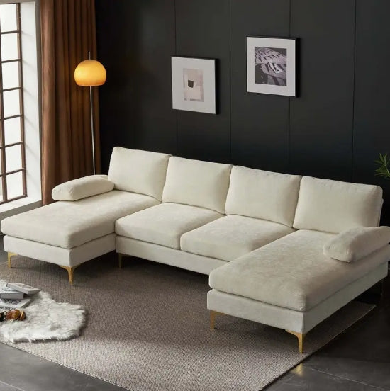 Modern Chenille U-Shape Sectional Sofa Couch - Chaises Living Room Sofa Set for Home, Office, Apartment