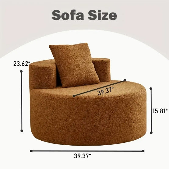 Modern Round Sofa with Cushions – Soft Teddy Fabric, Memory Foam Seat, White – No Assembly Required, Perfect for Living Rooms, Offices, Balconies, and Apartments, Sofa for Living Room