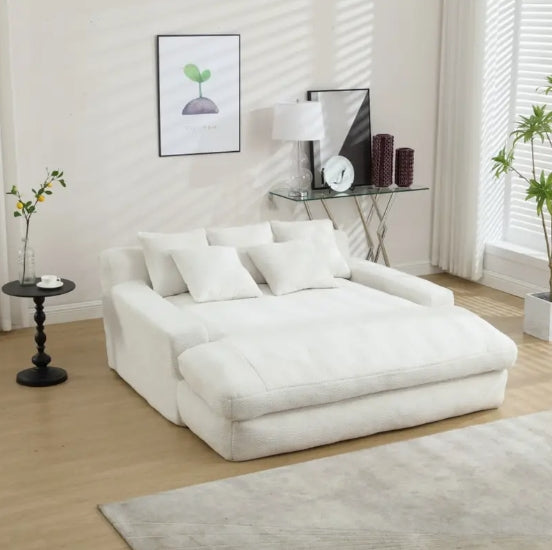 Chenille 2-seater lazy sofa With 5 back pillows, Comfy Sofa- Deep Seat Couch for Living Room, Club (White)