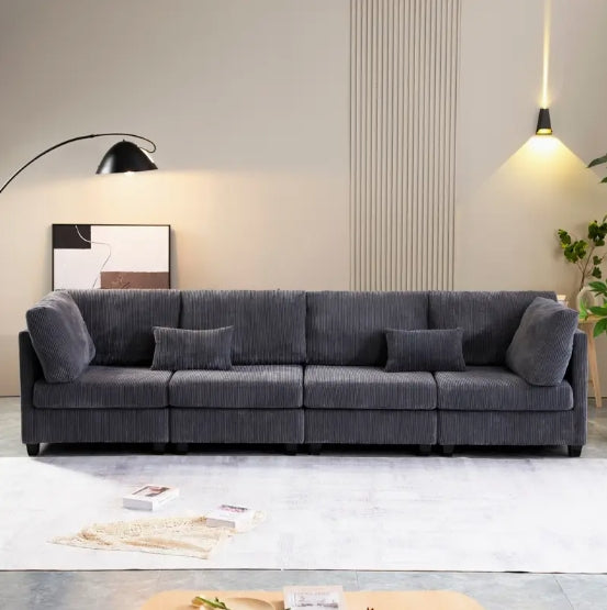 1pc Convertible Modular Sofa - DIY Corduroy Fabric L-shaped/U-shaped - Non-slip Sofa Legs, 2 Packages Ship, Beige/Dark Gray