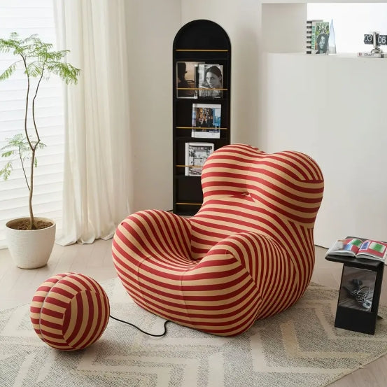 1pc Modern Living Room Round Curved Elastic Striped Chair, Comfortable Armchair Lazy Sofa Chair, Casual Cushioned Single Sofa Chair With Foot