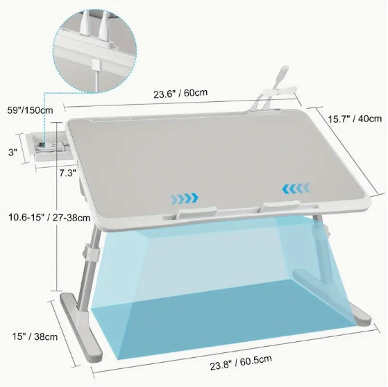 [Adjustable Laptop Bed Tray] Adjustable Laptop Stand Bed Tray Table - Portable Desk with USB/Light/Fan/Drawer for Bed/Couch/Sofa/Reading/Writing
