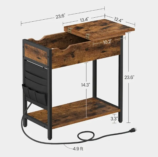 [Compact Side Table] End Tables - Compact, Space-Saving Side Table with Storage, Charging Station, and Easy Assembly