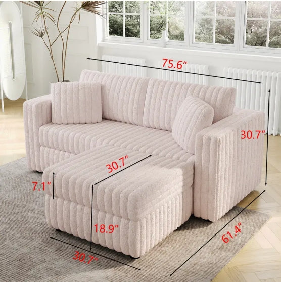 Ultra-Comfy 75.6" Modular Sofa with Hydraulic Lift - Stylish & Versatile, Includes Matching 30.7" Ottoman, Perfect for Bedroom & Living Room Decor, Light Pink