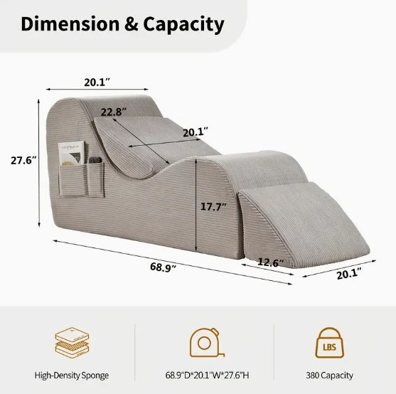 [Modern Leisure Chair] Modern Adjustable Leisure Chair - Memory Foam Cushion, Blue, Textured Upholstery, Versatile Sofa Bed for Exercise, Entertainment, and Living Room Comfort