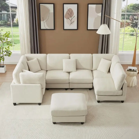 [Soft Fabric Sofa] 7pcs Soft and Comfortable L-shaped Fabric Sofa - Free Combination, Suitable for Living Room, Bedroom, Hotel Lobby, Office Reception and Other Scenes