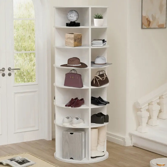Rotating Shoe Rack Tower, 7-Tier Spinning Shoe Rack, Free Standing 360° Revolving Shoe Organizer, High Bottom Design Shoe Tower Spinning Storage Lazy Susany