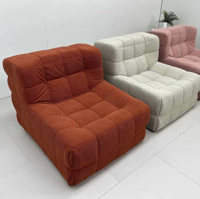 Corduroy Waffle Square Sofa Chair, 35D Pure Density Compressed High Resilience Foam, Modern Simple Lazy Sofa Living Room Bedroom Balcony