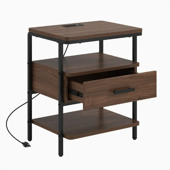 Night Stand, Bedside Table with Adjustable Wood Drawer, Side Table End Table for Living Room, Bedroom, Couch Table, Sofa Table, Dark Walnut
