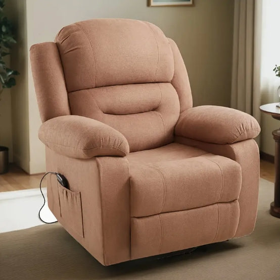 Adult Fabric Reclining Chair, Featuring Overstuffed Armrests & Backrest, Cozy Lazy Boy Sofa for Living Rooms & Home Entertainment Areas