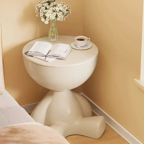 [Elegant Side Table] 1pc Modern Round Side Table - Compact Storage Stool, Minimalist Design, White Elegant Shape, Durable Construction, Perfect for Small Spaces