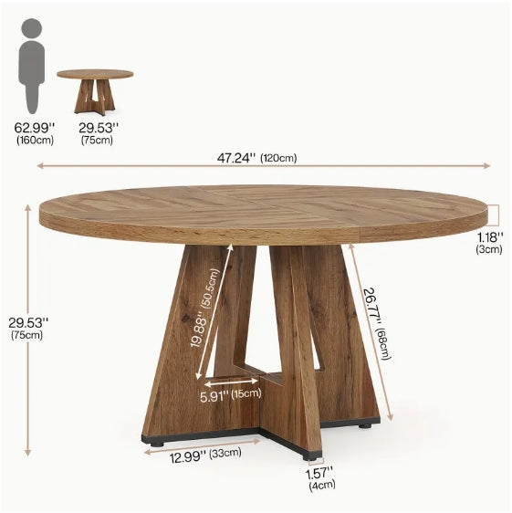 47-Inch Farmhouse Dining Table: Rustic Round Dinner Table For 4, Ideal For Home Dining Room And Living Room