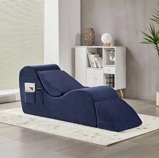 [Modern Leisure Chair] Modern Adjustable Leisure Chair - Memory Foam Cushion, Blue, Textured Upholstery, Versatile Sofa Bed for Exercise, Entertainment, and Living Room Comfort
