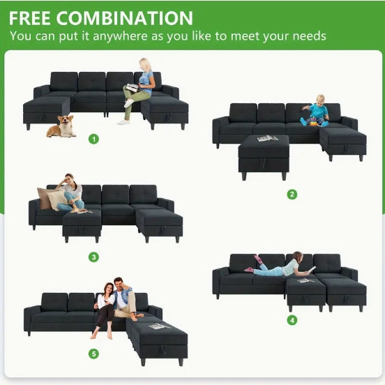 [Modular Sectional Sofa] 6 Seats Modular Sectional Sofa With Charging Station, LED Lights, U/L Shaped Couch, Storage Ottoman, Music Sync