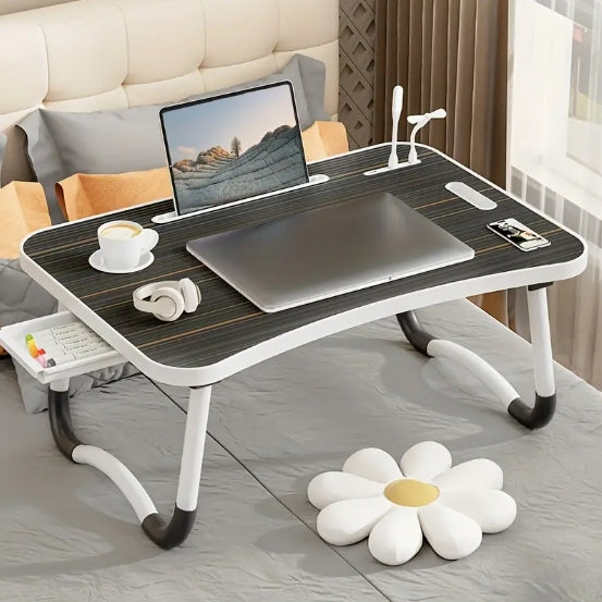 Ultra Large Portable Laptop Bed Table - Multi functional tray holder with cup holder and drawer, USB, fan, and light - Perfect for eating, reading, and writing on beds, sofas, floors