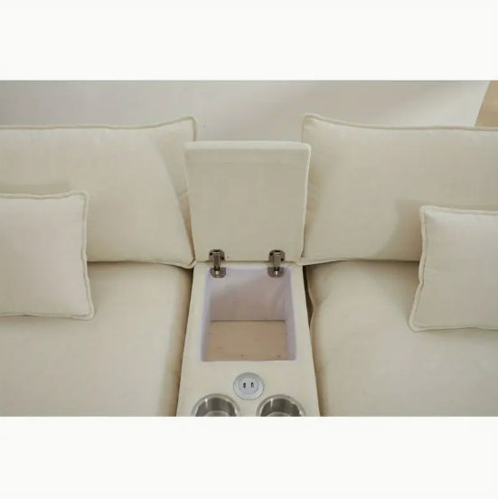4 Seat U-Shaped Modern Chenille Sofa Sleeper - Piece Upholstered Sectional with Coffee Table - White