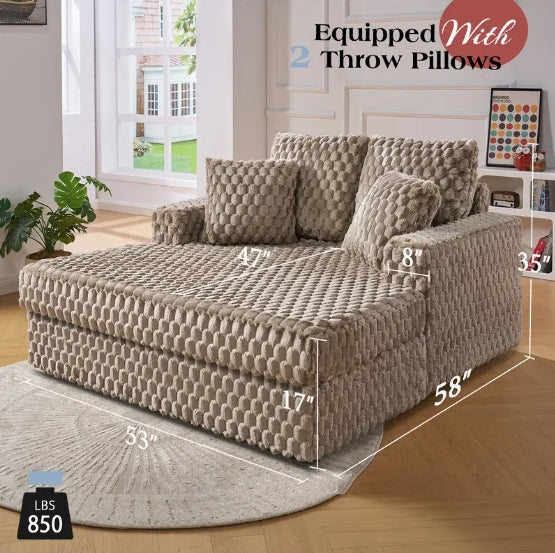 Upholstered Chaise Lounge Sofa Bed with Throw Pillows and Armrests, Hardwood Frame, Plush Sleeper Chair for Living Room - No Electricity Needed, Convertible Sleeper Chair