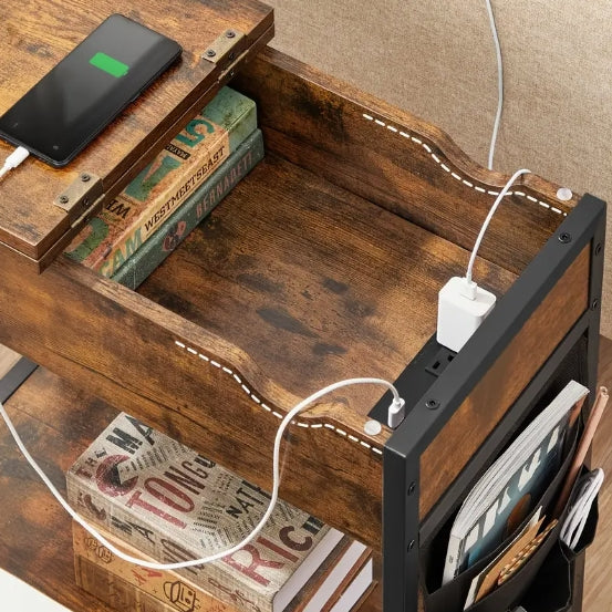 [Compact Side Table] End Tables - Compact, Space-Saving Side Table with Storage, Charging Station, and Easy Assembly