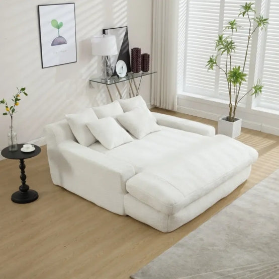 Chenille 2-seater lazy sofa With 5 back pillows, Comfy Sofa- Deep Seat Couch for Living Room, Club (White)