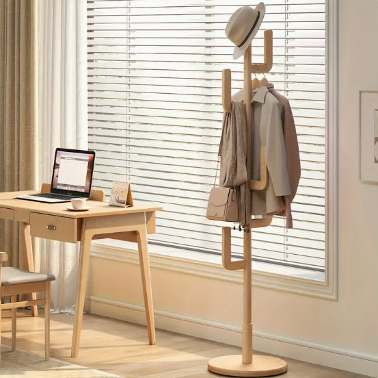 Coat Rack, Solid Wood Cactus Coat Rack Stand, Freestanding Coat Rack With 1.59 gal-shaped Hooks And 3 Adjustable Sizes, Sturdy And Easy To Assemble Coat Tree For Entryway, Bedroom