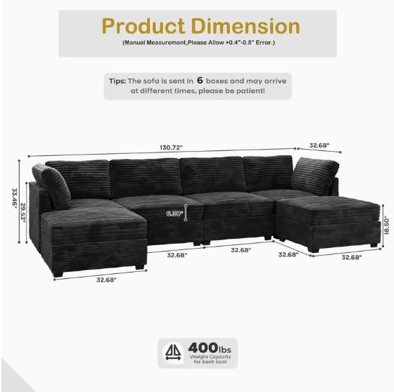 Oversized 130-Inch Plush Velvet Sectional Sofa With 2 Ottomans, Luxurious L-Shaped Couch For Living Room, Soft Long-Pile Fabric Upholstery, Spacious Seating For Family And Friends