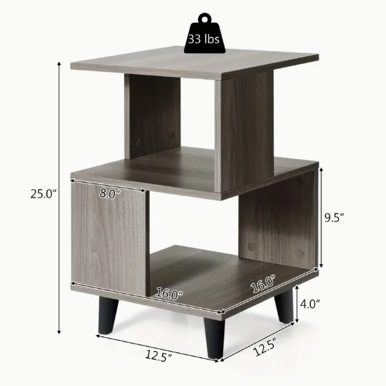 [Modern Grey Nightstand Set] 2pcs Modern Grey Nightstand Set - Side End Table with Storage Shelf