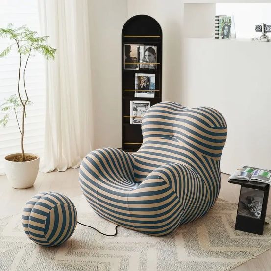 1pc Modern Living Room Round Curved Elastic Striped Chair, Comfortable Armchair Lazy Sofa Chair, Casual Cushioned Single Sofa Chair With Foot