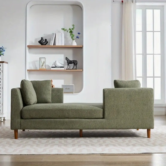 Wide Modern Chenille Fabric Double-Sided Upholstered Chaise Lounge Indoor Sleeper Sofa Couch - 77.95'' With 4 Throw Pillows, Rubberwood Legs For Living Room, Bedroom, Apartment