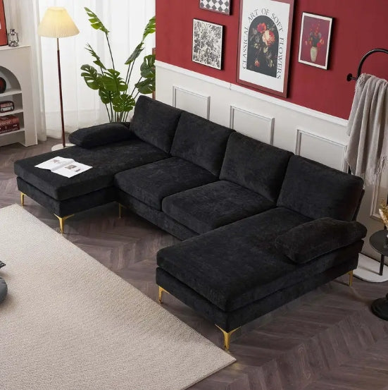 Modern Chenille U-Shape Sectional Sofa Couch - Chaises Living Room Sofa Set for Home, Office, Apartment