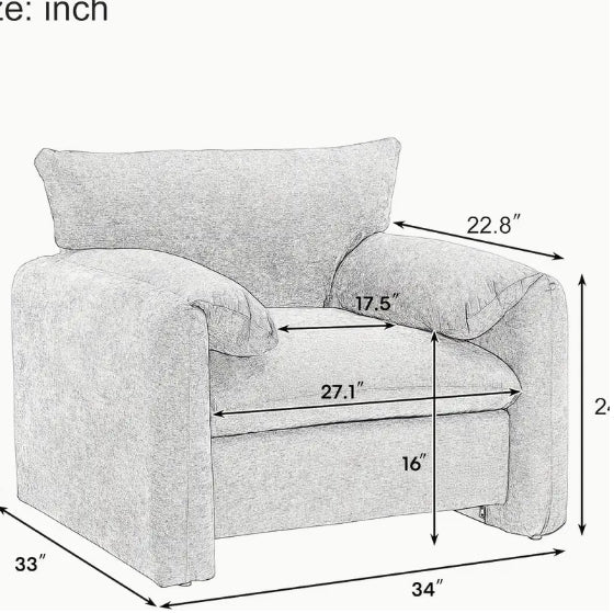 Chenille Oversized Armchair - Modern Accent Chair & Single Sofa Lounge, 34'' Wide, Comfortable Seating For Living Room & Bedroom