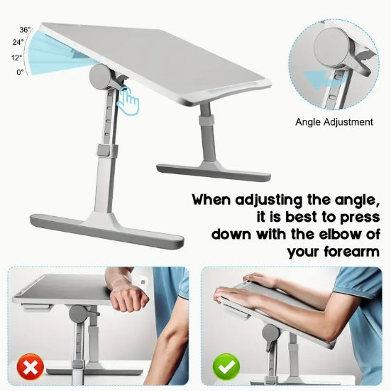 [Adjustable Laptop Bed Tray] Adjustable Laptop Stand Bed Tray Table - Portable Desk with USB/Light/Fan/Drawer for Bed/Couch/Sofa/Reading/Writing