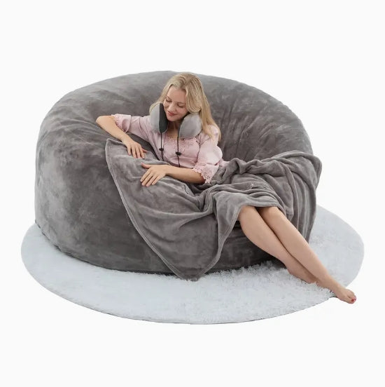 [Memory Foam Bean Bag] Memory Foam Furniture Bean Bag Chair - U-shaped Pillow, Throw Pillow Blanket, Three Freebies - Big Sofa With Soft Micro Fiber Cover