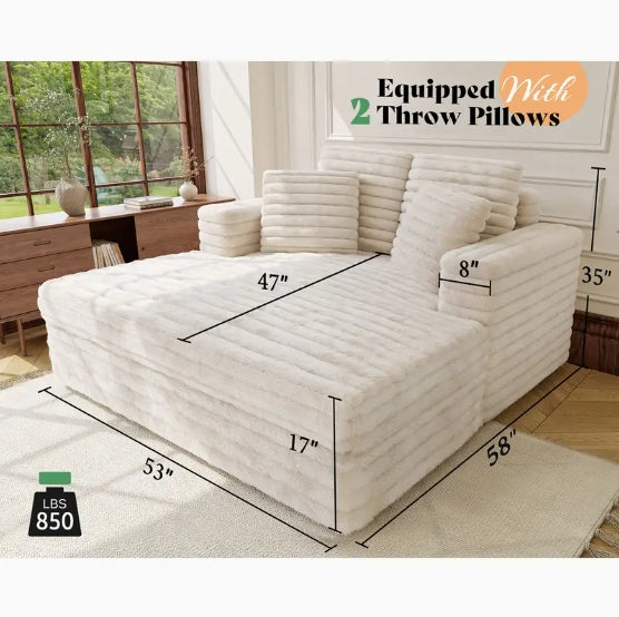 53 Inch  Upholstered Chaise Lounge - Plush Sleeper Chair with Throw Pillows and Armrests - Sofa Bed Indoor for Living Room