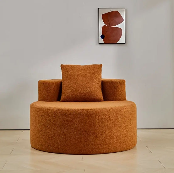 Modern Round Sofa with Cushions – Soft Teddy Fabric, Memory Foam Seat, White – No Assembly Required, Perfect for Living Rooms, Offices, Balconies, and Apartments, Sofa for Living Room