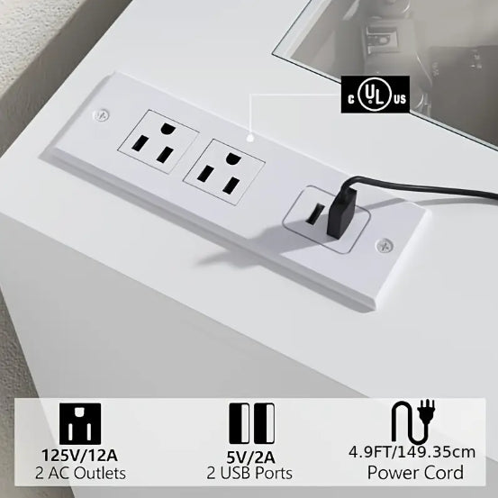 [Modern Dresser] Modern 8 Drawer White Dresser - Double Wide Drawers Organizer Cabinet with Glass Top & Power Outlet And LED Light