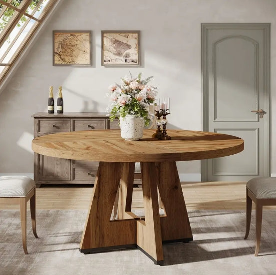 47-Inch Farmhouse Dining Table: Rustic Round Dinner Table For 4, Ideal For Home Dining Room And Living Room