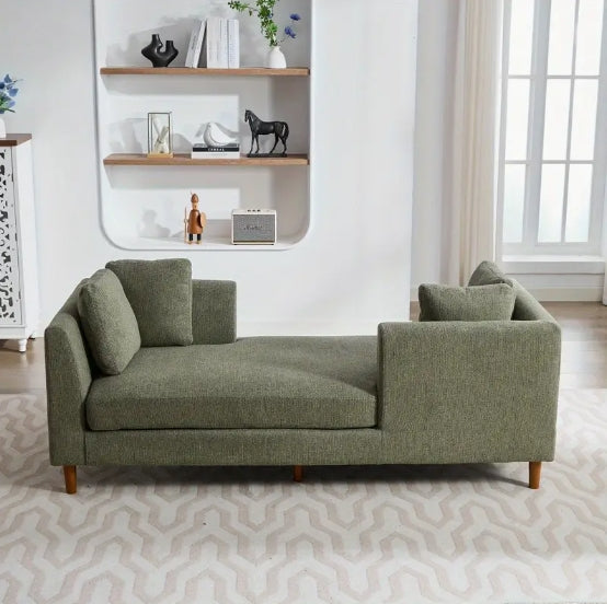 Wide Modern Chenille Fabric Double-Sided Upholstered Chaise Lounge Indoor Sleeper Sofa Couch - 77.95'' With 4 Throw Pillows, Rubberwood Legs For Living Room, Bedroom, Apartment