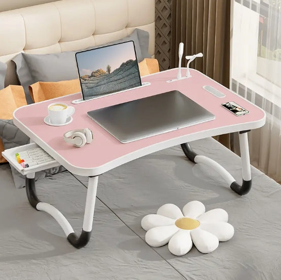 Ultra Large Portable Laptop Bed Table - Multi functional tray holder with cup holder and drawer, USB, fan, and light - Perfect for eating, reading, and writing on beds, sofas, floors