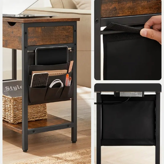 [Compact Side Table] End Tables - Compact, Space-Saving Side Table with Storage, Charging Station, and Easy Assembly