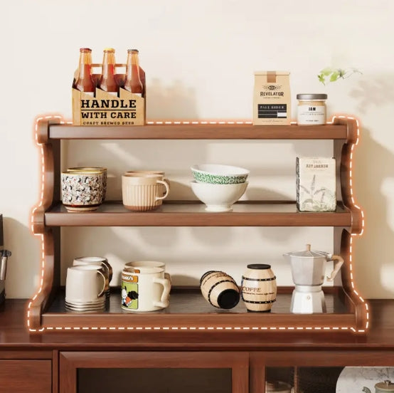 [Wooden Desktop Storage Rack] Multi-Use Wooden Desktop Storage Rack - Countertop Organizer Shelf for Coffee Mugs, Tea Ware, Spice Bottles