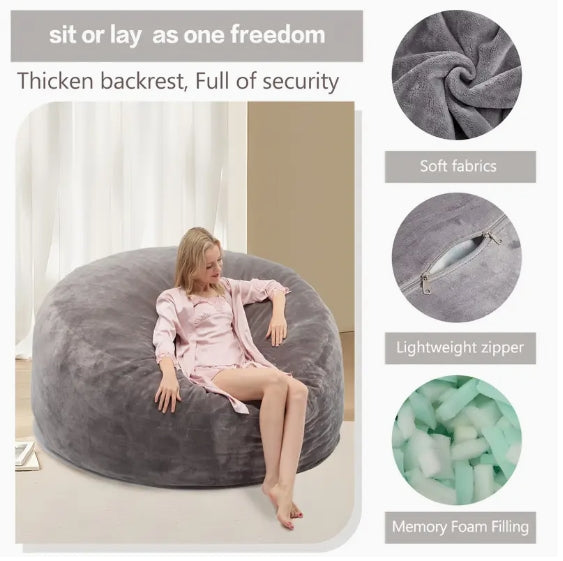 [Memory Foam Bean Bag] Memory Foam Furniture Bean Bag Chair - U-shaped Pillow, Throw Pillow Blanket, Three Freebies - Big Sofa With Soft Micro Fiber Cover