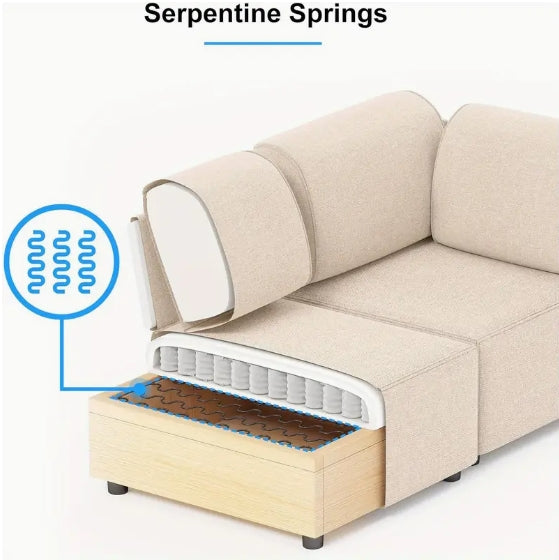 6 Seater Beige Linen Modular Sectional Sofa - Convertible Oversize L Shaped Couch with Reversible Ottoman, U Shaped Sleeper Sofa for Living Room