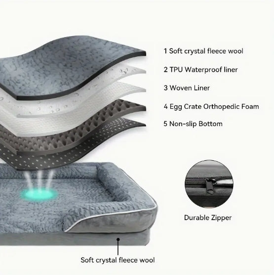 [Orthopedic Dog Sofa Bed] Large Orthopedic Egg Foam Dog Bed - Removable, Waterproof, Handrail, Non-Sliding Bottom - Pet Sofa for All Seasons