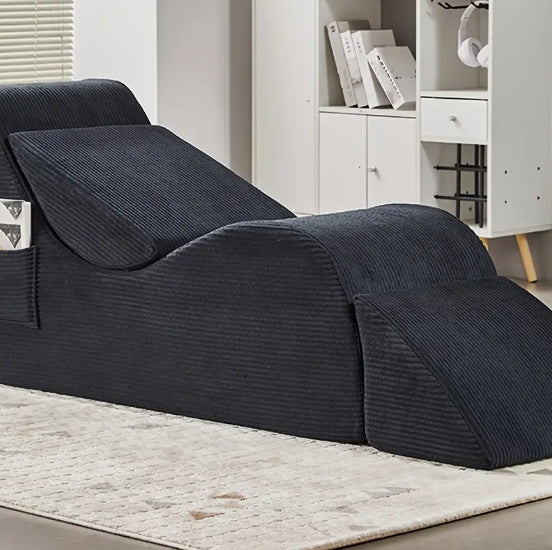 [Modern Leisure Chair] Modern Adjustable Leisure Chair - Memory Foam Cushion, Blue, Textured Upholstery, Versatile Sofa Bed for Exercise, Entertainment, and Living Room Comfort