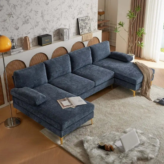 Modern Chenille U-Shape Sectional Sofa Couch - Chaises Living Room Sofa Set for Home, Office, Apartment