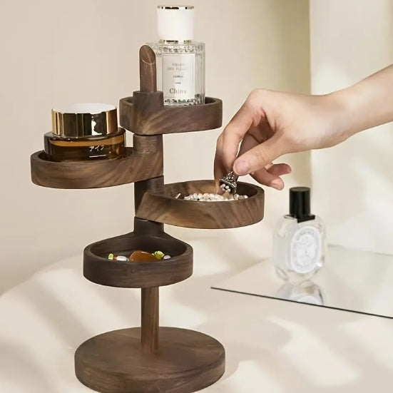 [Rotating Solid Wood Organizer] Rotating Desktop Organizer - Multi-Tier Solid Wood Storage Rack with Key Tray